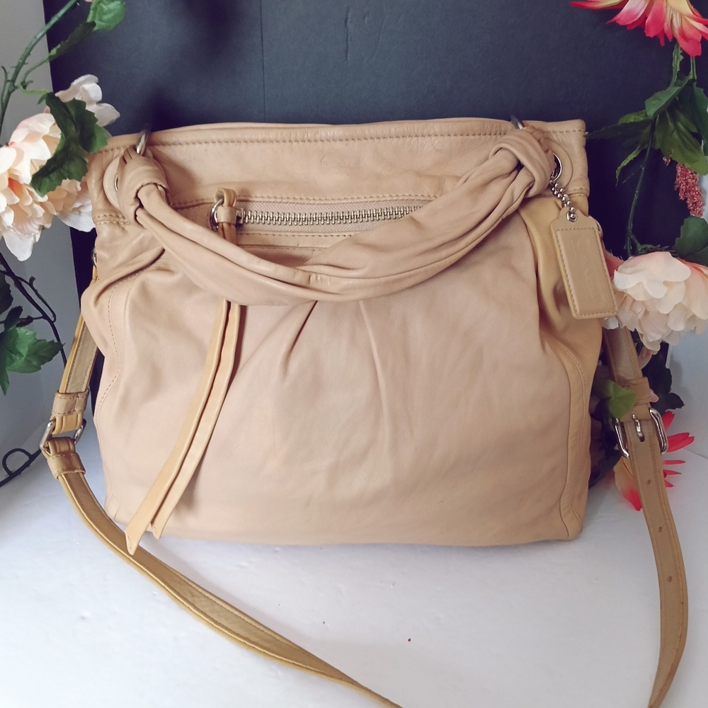Coach Tan Leather Purse with Adjustable Shoulder Strap